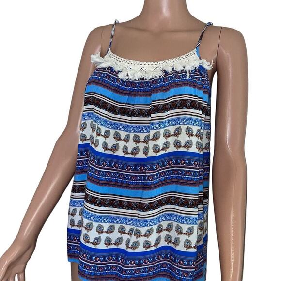 UMGEE USA top blouse tank spaghetti strap blue & white Summer SZ M - Picture 2 of 9